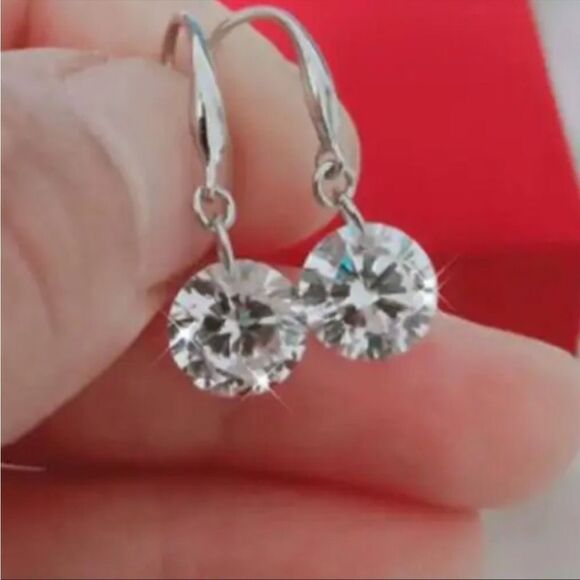 #28 1 Carat Sterling Silver Drop Earrings - Picture 6 of 8
